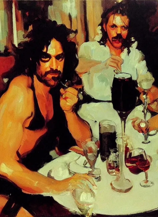 Prompt: glam rocker drinking brutal and raw wine with his friends by joaquin sorolla, phil hale, greek style, ultra detailed