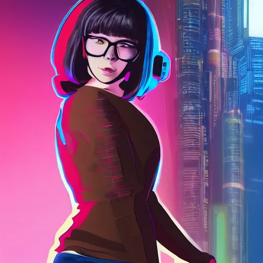 Prompt: cyberpunk velma dinkley, high quality, masterpiece, digital art 8 k