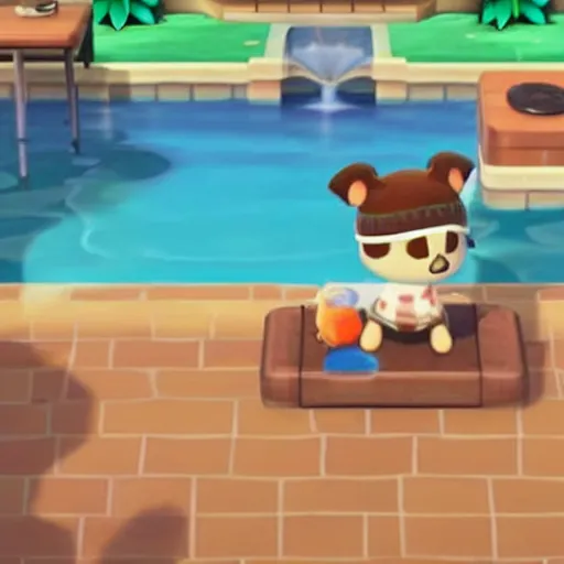 Prompt: beagle inside a pool in animal crossing game