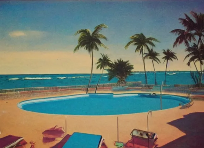 Image similar to pool at the beach. simplistic 6 0 s art