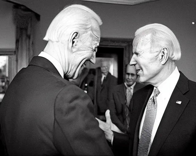 Image similar to president joe biden face to face with president joe biden, nikon 3 5 mm, photograph