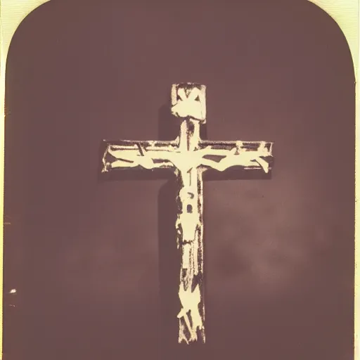 Prompt: 1 9 8 0 s flash photograph of a hill covered with crucifixes and crosses, film grain, polaroid, 3 5 mm