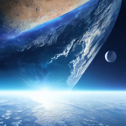 Image similar to earth in space, 4 k, highly detailed, cgsociety, trending on artstion, matte painting, concept art