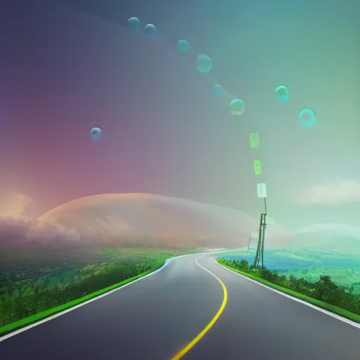 Image similar to a road made of opaque bubbles digital painting, matte painting, in the style of Beeple, 8k, highly detailed