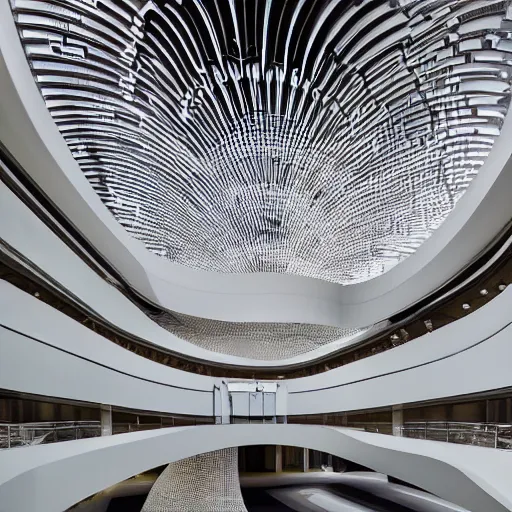 Image similar to extremely detailed ornate stunning beautiful elegant futuristic museum lobby interior by Zaha Hadid