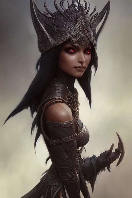 Prompt: dark elf princess, highly detailed, d & d, fantasy, highly detailed, digital painting, trending on artstation, concept art, sharp focus, illustration, art by artgerm and greg rutkowski and fuji choko and viktoria gavrilenko and hoang lap