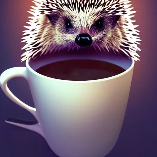 Image similar to hedgehog drinking coffee reading a paper, amazing, beautiful, perfect eyes, full body shot, portrait, vivid colors, elegant, concept art, sharp focus, digital art, Hyper-realistic, 4K, Unreal Engine, Highly Detailed, HD, Dramatic Lighting by Brom, trending on Artstation