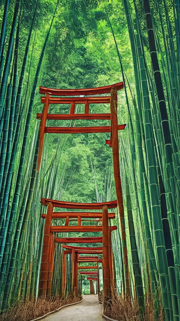 Prompt: “Torii gate in a bamboo forest, realistic, hiperrealist, photorealist, intricate, sharp focus, cinematic lights, Artstation HQ, Deviantart trending, 4K UHD, masterpiece”