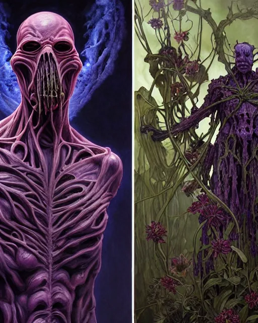 Image similar to the platonic ideal of flowers, rot and insects of cletus kasady ultimate carnage thanos dementor doctor manhattan chtulu nazgul groot, detailed, intricate, hyperrealism, intense, scary, decay, dmt, art by brock hofer and artgerm and greg rutkowski and alphonse mucha