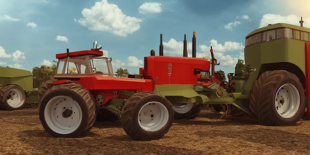 Image similar to a cute little tractor pulling a huge military tank, highly detailed, photorealistic portrait, bright studio setting, studio lighting, crisp quality and light reflections, unreal engine 5 quality render