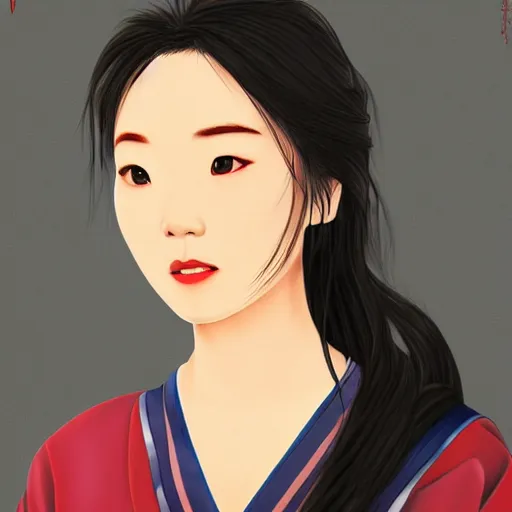 Image similar to realistic photo of mulan, realism, person, high detail, portrait,