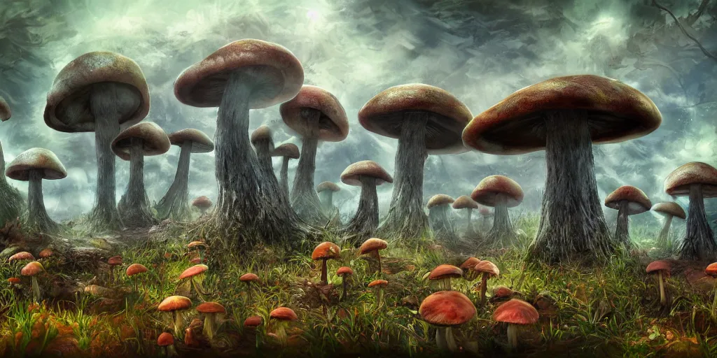 Image similar to mushroom biome, fantasy apocalypse, digital art, 4 k, mmo