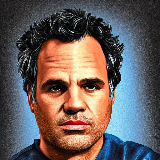 Image similar to portrait of mark ruffalo, highly detailed, centered, solid color background, digital painting