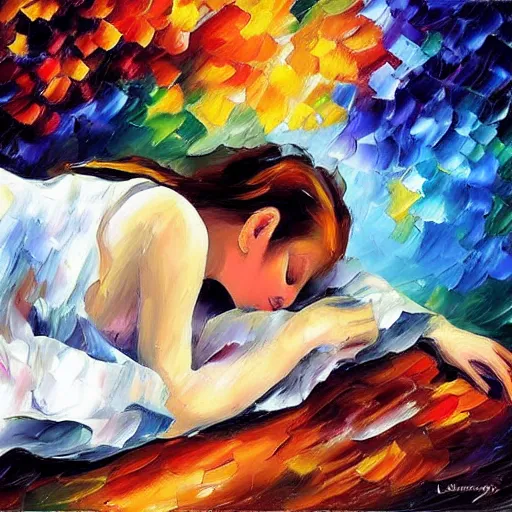 Prompt: “girl lying by a grave, style of Leonid afremov”