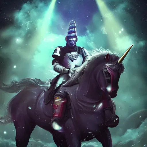 Prompt: commander zavala riding a unicorn