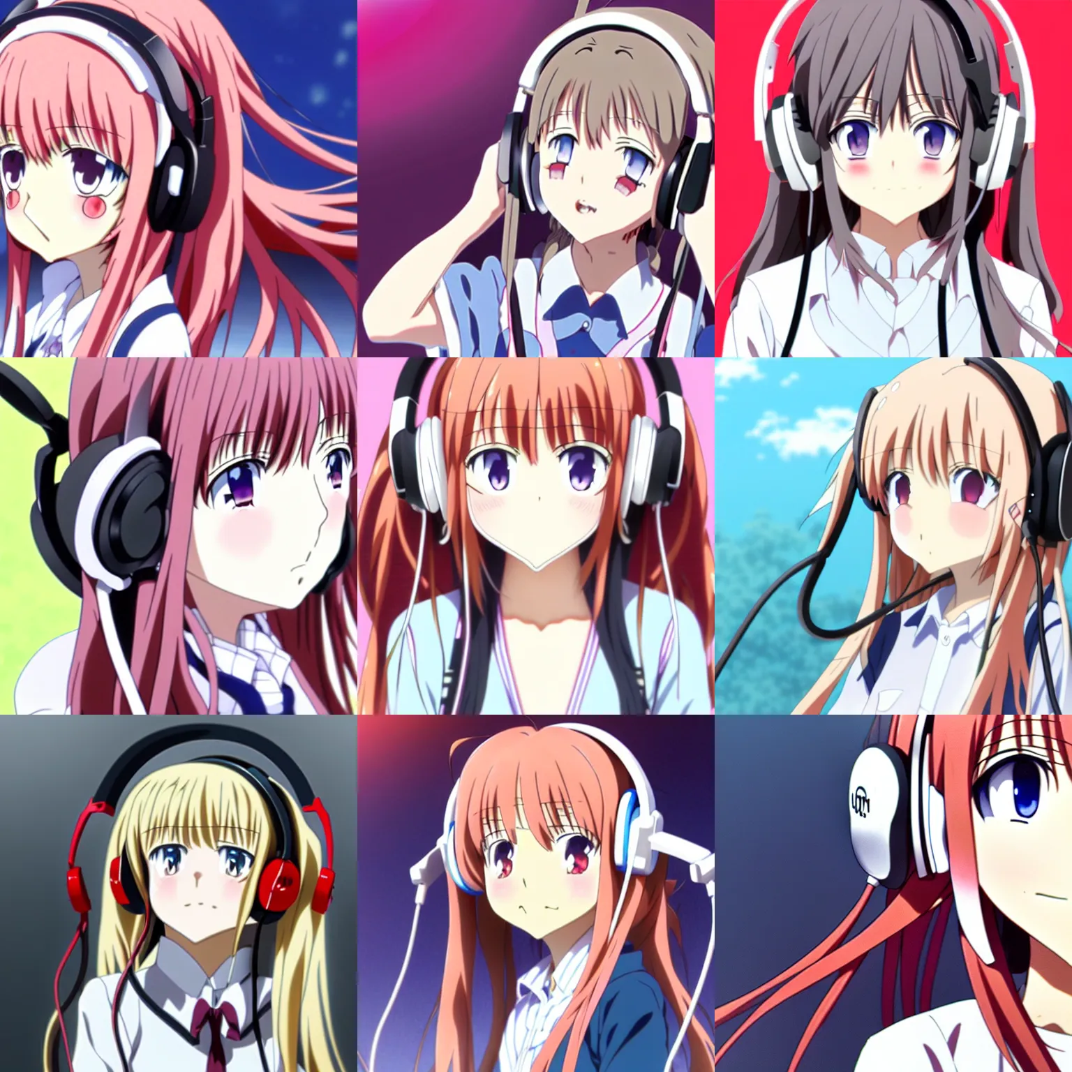 Prompt: anime portrait of white long haired red eyed young cute girl wearing headset by kyoto animation