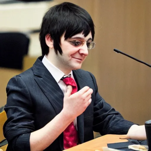 Image similar to cute looking martin shkreli wearing nekomimi at his trial