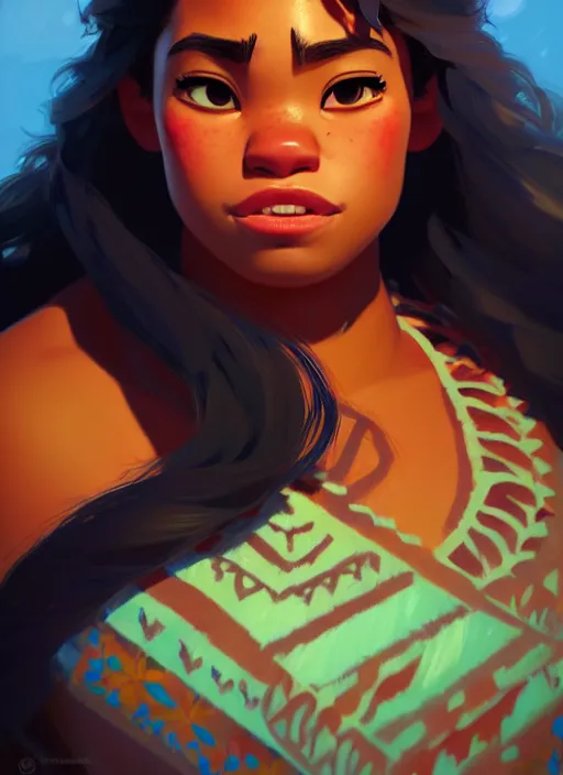 Image similar to portrait of moana, intricate, headshot, key visual, conceptart, ambient lighting, highly detailed, digital painting, artstation, concept art, sharp focus, by makoto shinkai and akihiko yoshida and greg manchess