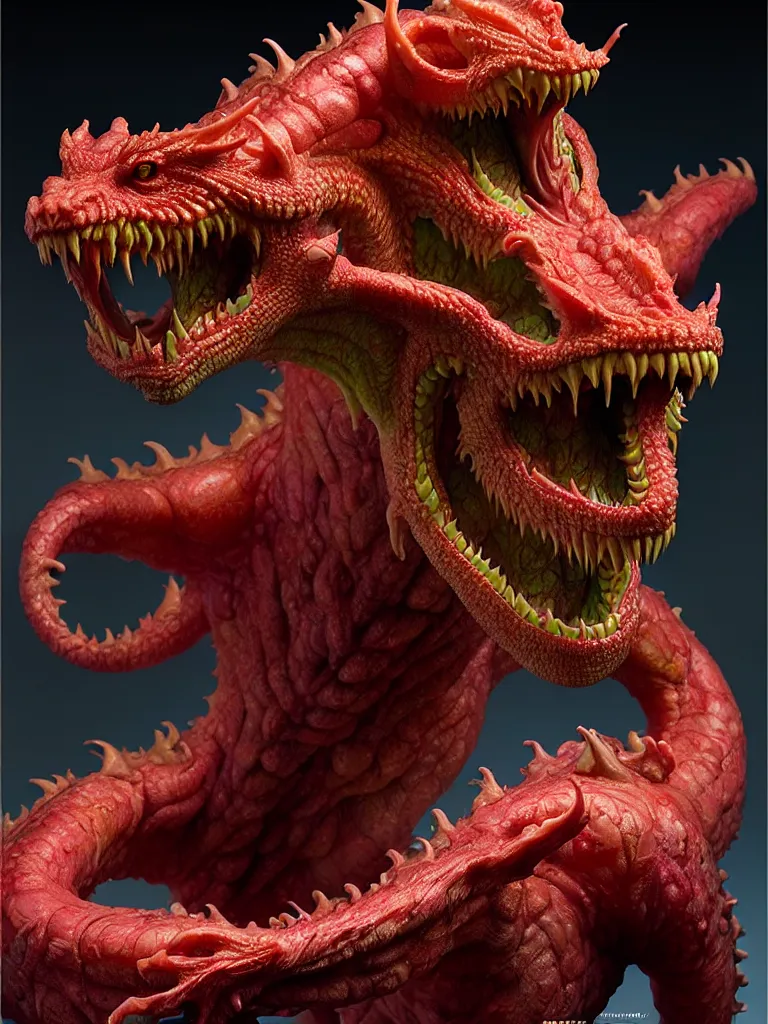 Image similar to hyperrealistic rendering, fat smooth cronenberg flesh monster dragon by donato giancola and greg rutkowski and wayne barlow and zdzisław beksinski, eyeballs, product photography, action figure, sofubi, studio lighting, colored gels, colored background