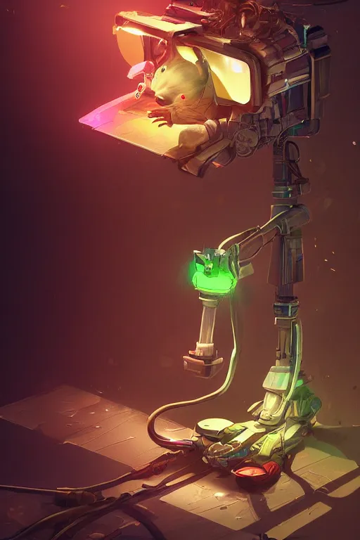 Prompt: mechanical marsupial rodent Robot, Overflowing, digital art, fantasy, trending on artstation, professional illustration, cgsociety, ultra detailed, volumetric lighting, celshaded, colorful, girly bedroom