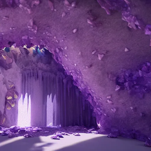 Image similar to inside an amethyst cave with a hotspring, highly detailed, 4k, HDR, award-winning, artstation, octane render