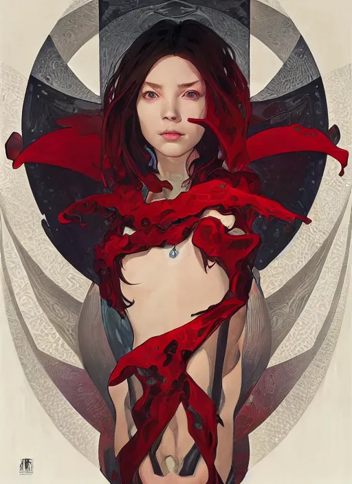 Image similar to symmetry! portrait of spawn, red spike aura in motion, floating pieces, painted art by tsuyoshi nagano, greg rutkowski, artgerm, alphonse mucha, spike painting