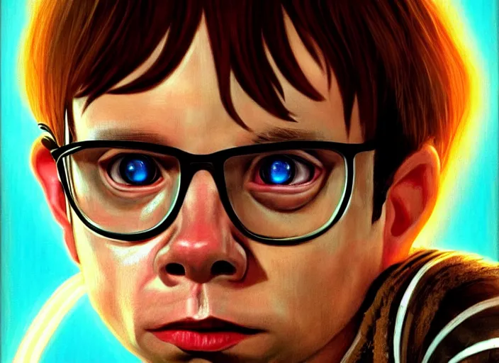 Image similar to young rick moranis with brown hair and a goatee in the fifth element, far future, highly detailed, trending on artstation, intricate, cinematic composition, by rutkowski