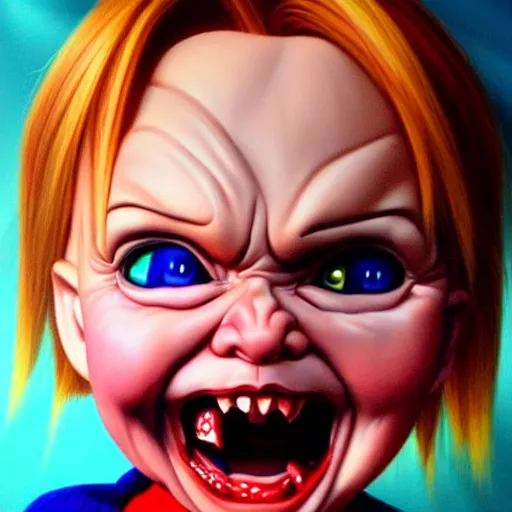 Image similar to a detailed portrait of hillary clinton fused with chucky from childsplay, by artgerm, high details