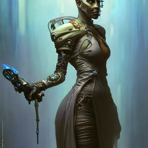Image similar to cyberpunk conehead, fantasy, d & d, intricate, detailed, by by alphonse mucha, adolfo hohenstein, alice russell glenny, stanley artgerm lau, greg rutkowski, detailed, trending on artstation, trending on artstation, smooth