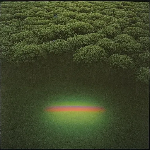 Prompt: serenity green landscape with Rainbow by Rinko Kawauchi, Saudek, Beksinski