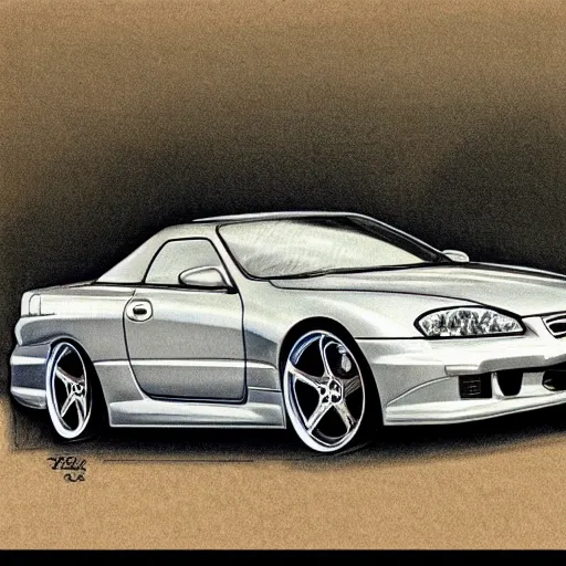 Prompt: detailed sketch, 2002 Nissan S15,