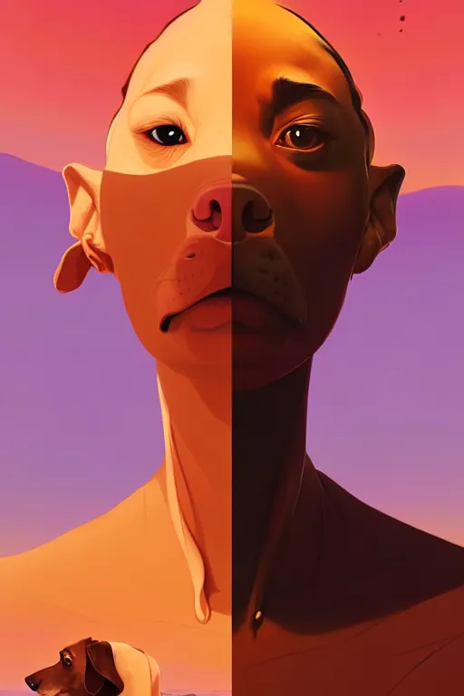 Image similar to smooth dog, desert colors, centered, median photoshop filter cutout vector behance hd by artgerm, jesper ejsing, by rhads, makoto shinkai and lois van baarle, ilya kuvshinov, rossdraws, illustration, art by ilya kuvshinov and gustav klimt