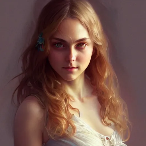 Image similar to beautiful natural annasophia robb, intricate, elegant, highly detailed, digital painting, artstation, concept art, smooth, sharp focus, illustration, art by artgerm and greg rutkowski and alphonse mucha and loish and WLOP