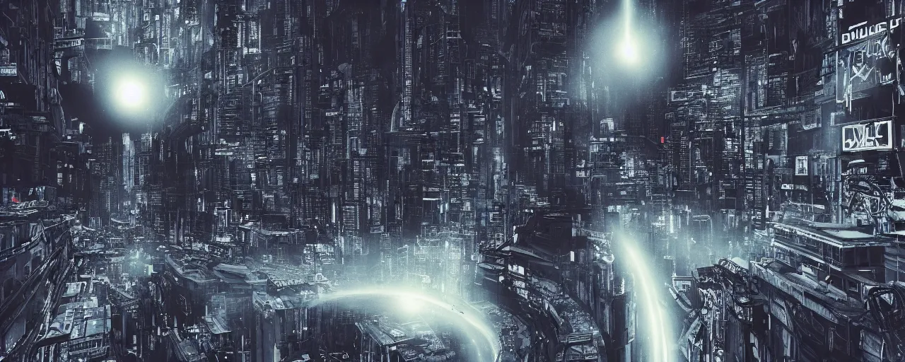 Prompt: photo of a black hole is destroying a gothic cyberpunk City