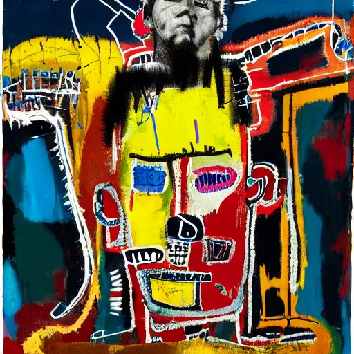 Image similar to mad dog on a chain, collage, acrylic on canvas, expressionism movement, breathtaking detailed, basquiat mixed with blake neubert