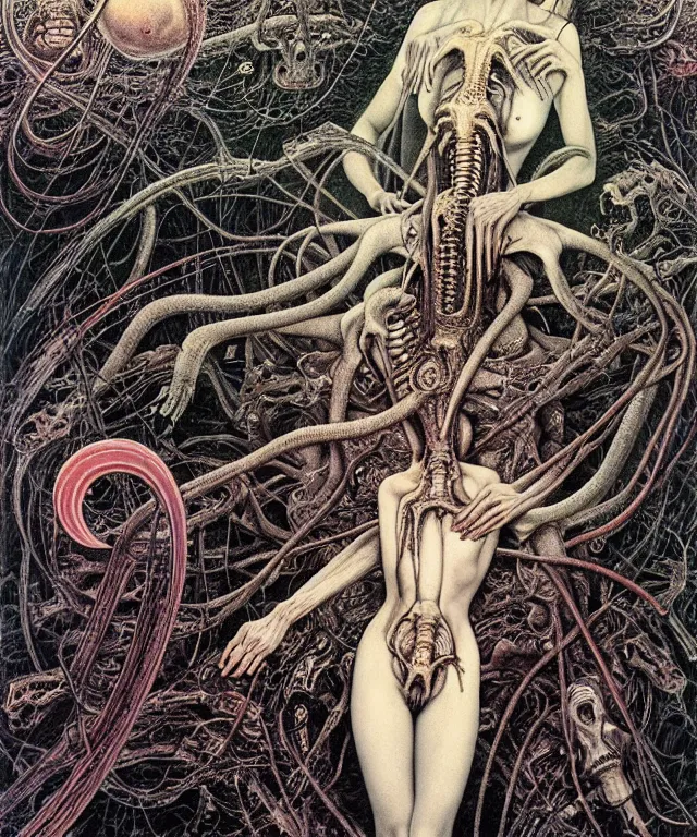 Image similar to early colour 8k photo of the miracle of life by H.R.Giger, Vania Zouravliov, by Ayami Kojima, Amano, Takato Yamamoto