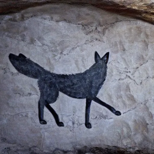 Prompt: a cave painting of a wolf