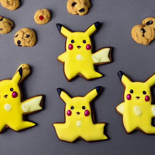 Prompt: hyperrealistic photo of pikachu shaped cookies