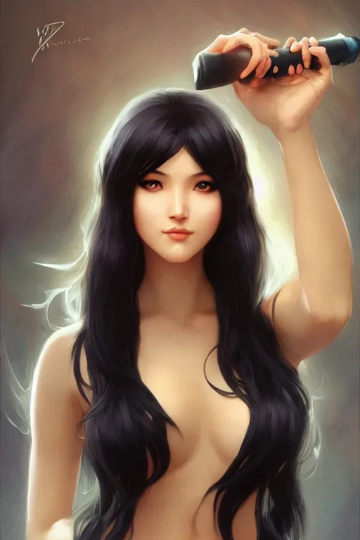 Prompt: nami, long black hair, digital art from artstation by artgerm and william - adolphe bouguereau