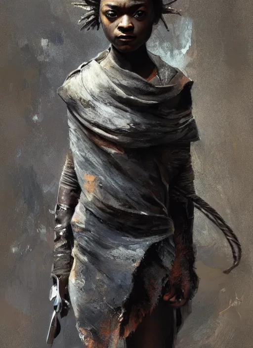 Image similar to black arya stark as himba, intricate, elegant, highly detailed, artstation, concept art, sharp focus, ruan jia, jurgens, orientalism, mucha