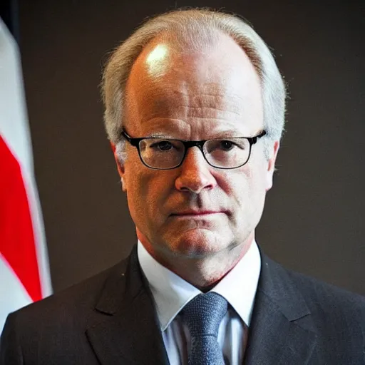 Image similar to Carl XVI Gustaf, declaring war against the United States of America, GTA5 style