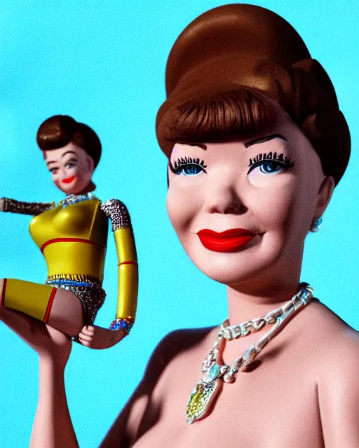 Prompt: highly detailed closeup, face profile portrait of a tin toy retro 1 9 5 0 s shirley maclaine, bikini, depth of field, fashion photoshoot by max fleischer, breathtaking, detailed and intricate environment, 8 k resolution, hyperrealistic, octane render