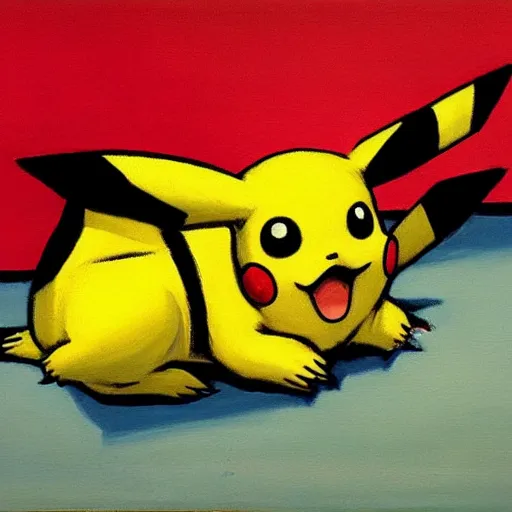 Image similar to a painting of Pikachu by edward hopper