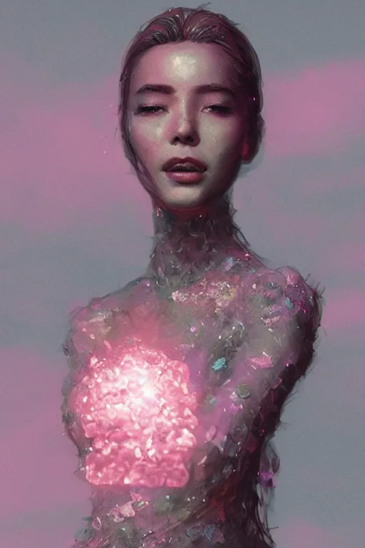 Prompt: A fancy portrait of a pink crystal statue of a women by Greg Rutkowski, beeple, Sung Choi, Mitchell Mohrhauser, Maciej Kuciara, Johnson Ting, Maxim Verehin, Peter Konig, final fantasy, macro lens , 8k photorealistic, cinematic lighting, HD, high details, dramatic, dark atmosphere, trending on artstation