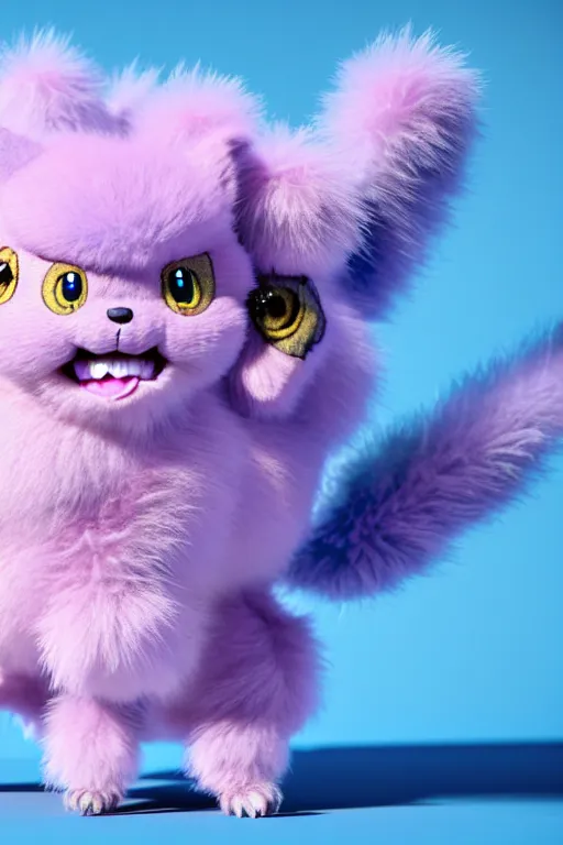 Image similar to high quality 3 d render hyperrealist very cute multipastel dotted fluffy! tarantula cat hybrid with detailed fluffy wings!!, vray smooth, in the style of detective pikachu, hannah yata charlie immer, dramatic blue light, low angle, uhd 8 k, sharp focus