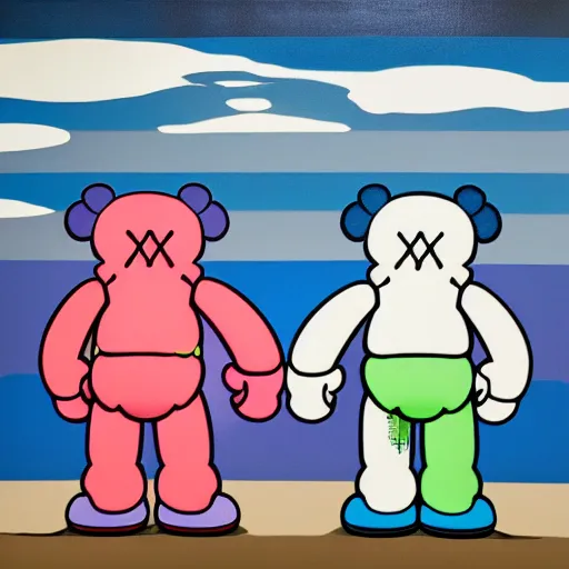 Prompt: kaws and murakami collaboration painting