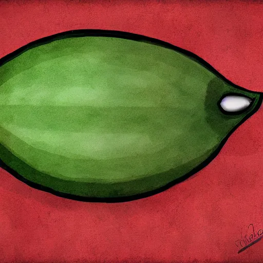 Prompt: A sad watermelon, dreaming of becoming a tank. @adss , digital art