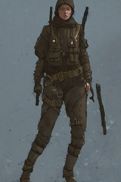 Image similar to medieval british sas female operative with the standard black uniform, artstation, trending on artstation, establishing shot, by simon stalenhag