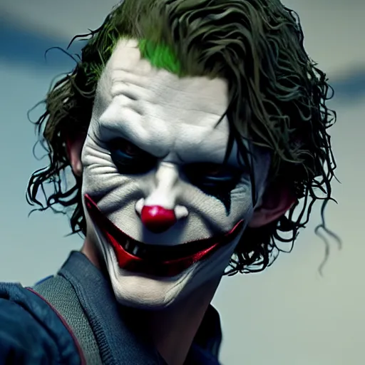 Image similar to tom holland as young joker, fine detailed face, long hair, stunning 3 d render inspired art by greg rutkowski and xiang duan and thomas eakes, realistic, highly detailed attributes and atmosphere, dim volumetric cinematic lighting, 8 k octane detailed render, post - processing, masterpiece,