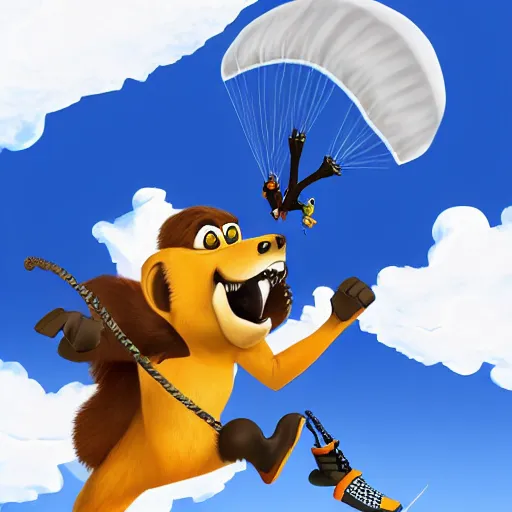 Prompt: digital illustration of sid from iceage jumping from a airplane with parachute,deviantArt, artstation, artstation hq, hd, 4k resolution